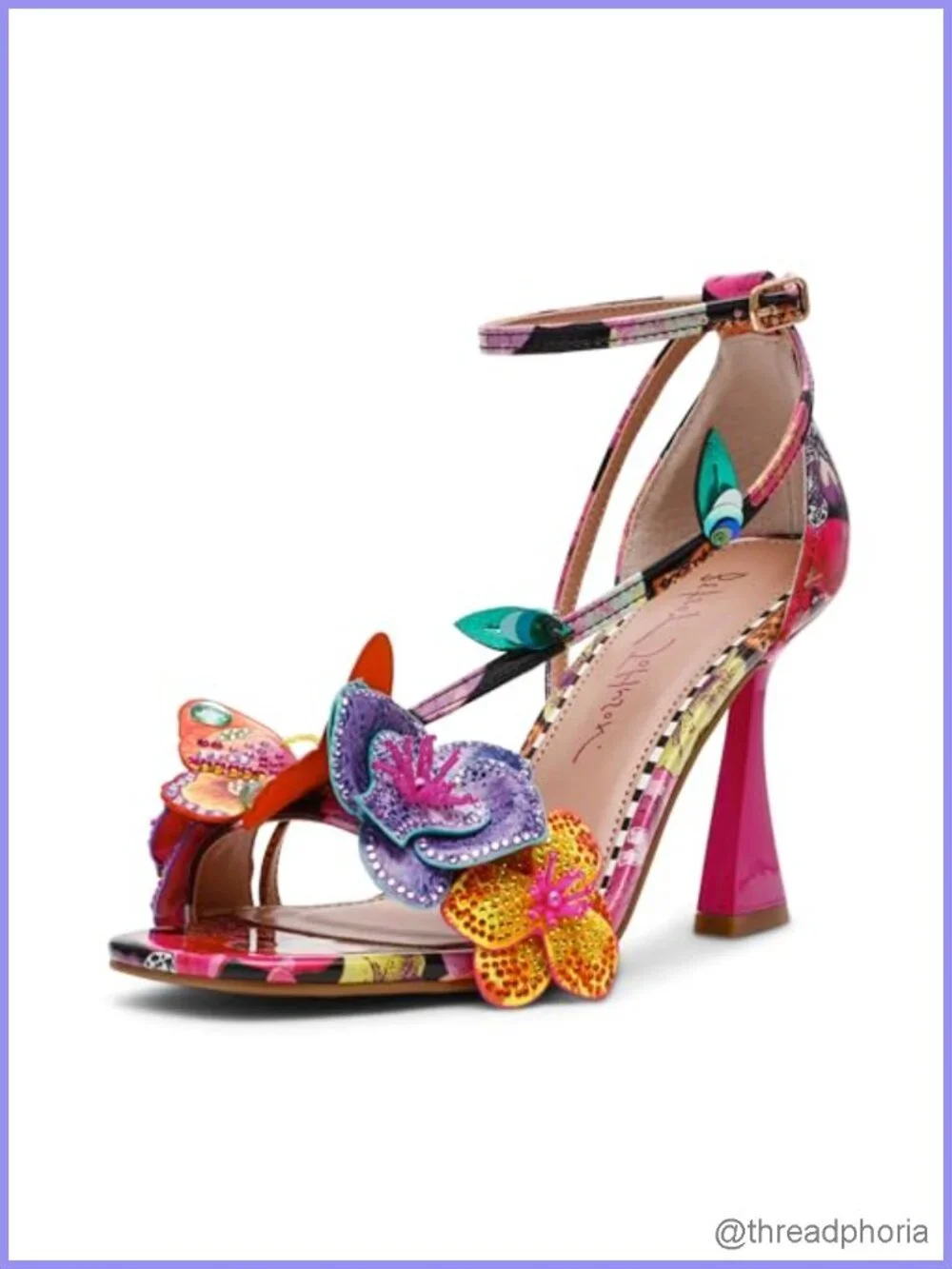 Betsey Johnson Camile Heeled Sandals with Flower Adornments Ankle Strap